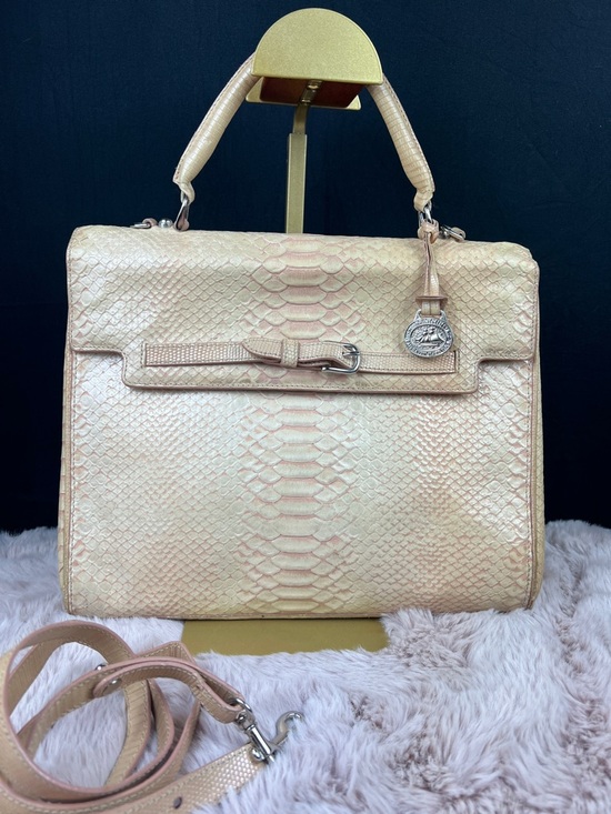Brahmin Handbags - BRAHMIN Vintage Python Embossed Leather Classic Satchel - Silver Hardware